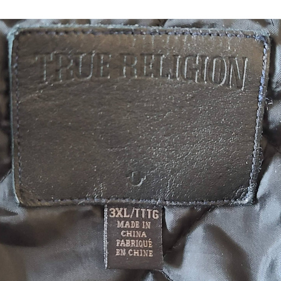 TRUE RELIGION Puffer Vest Blue Denim Leather Trim Quilted M1WB015EG Size 3XL‎ - Picture 9 of 13